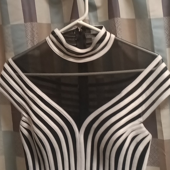 NWT JS COLLECTIONS black/white striped meshed blouse w 22" zipper . Size 6 - Picture 7 of 9